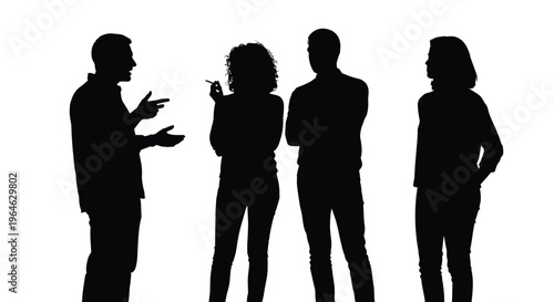 Vector illustration silhouette of four people having a casual discussion or informal business meeting interaction