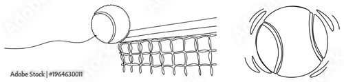 Tennis ball hitting the net and moving fast in continuous line art style