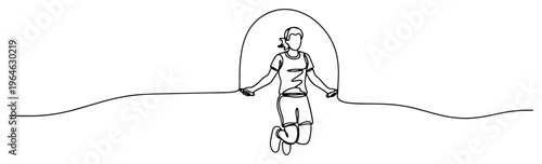 Minimalist continuous line drawing of a woman jumping rope for cardio fitness training