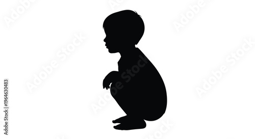 Black silhouette vector illustration of a small child crouching in profile against a white background