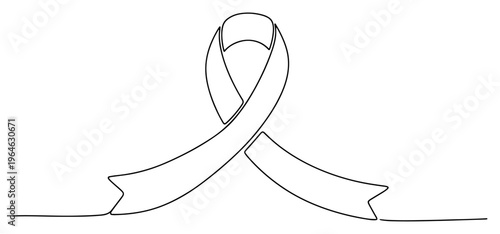 One continuous line drawing of a folded awareness ribbon symbol of support
