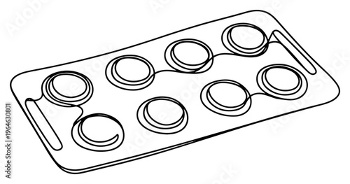 Medical blister pack with round tablets drawn in continuous line art style