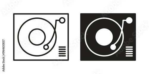 Turntable icons vector silhouette set. thin line icon pack.