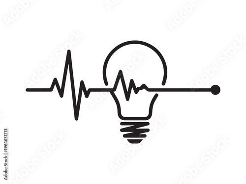 Light bulb with heartbeat line pulse, symbol of innovation, ideas, and life-saving technology or medical breakthrough