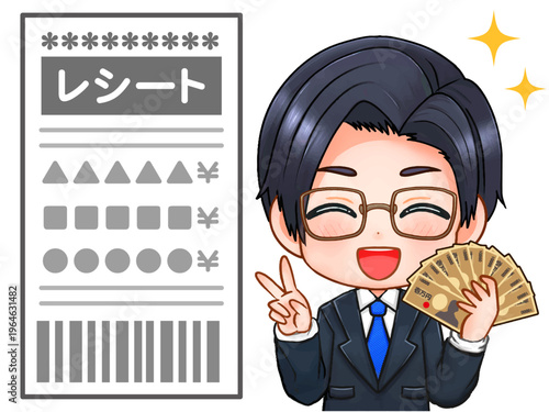 レシートの説明をする公認会計士のアニメ系イラスト素材2