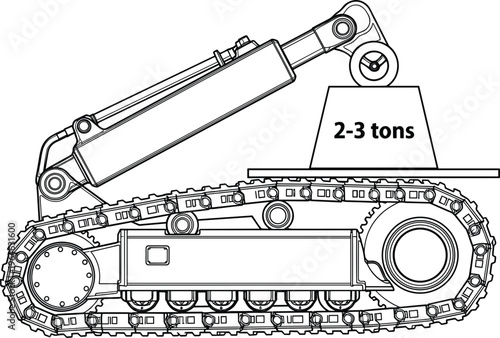 Heavy Duty Excavator Track and Hydraulic Arm Vector Illustration Isolated on White Background for Construction Machinery Industrial Design and Engineering Project