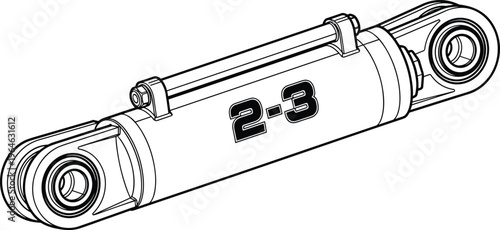 Hydraulic Cylinder Vector Illustration Isolated on White Background for Engineering Industrial Machinery Construction Equipment Mechanical Part Technical Drawing Design and Project
