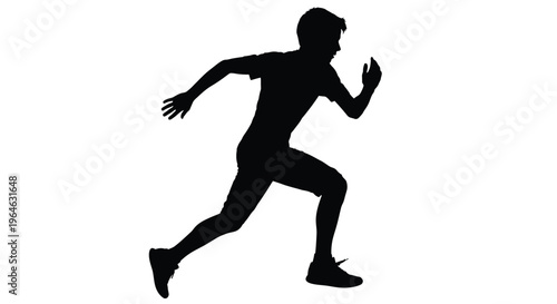 Silhouette vector graphic illustration of a young athlete engaged in a powerful sprinting motion