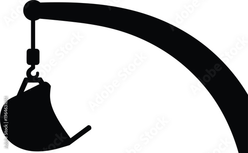 Black Crane Arm with Excavator Bucket Silhouette Icon Vector Illustration Isolated on White Background for Heavy Machinery Construction Industrial and Engineering