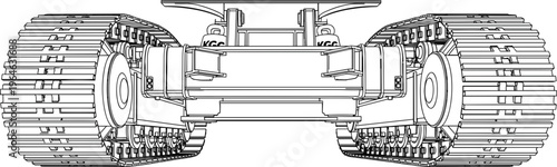 Vector Illustration Of Heavy Duty Crawler Undercarriage Chassis System With Realistic Rubber Tracks For Industrial Construction Machinery And Tactical Military Vehicle Equipment