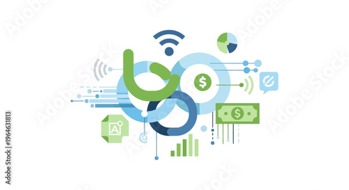 5G Network Technology Abstract Concept: Digital Connectivity, High Speed Internet, Financial Growth, and AI Integration.