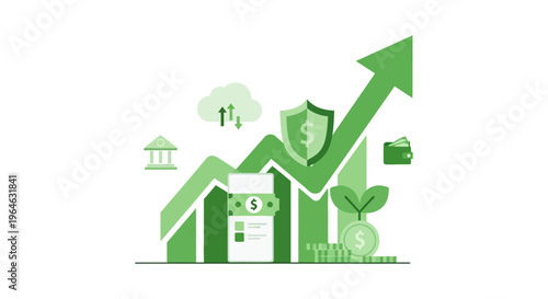 Financial Growth Chart, Digital Investment Strategy, Secure Mobile Banking, and Wealth Management Concept Illustration