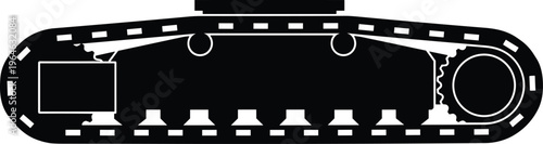 Heavy duty crawler track undercarriage silhouette for industrial construction machinery and excavator equipment design projects isolated on white background for technical use.