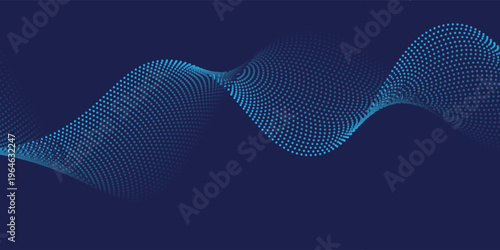 Dark blue abstract background, vector waves of flowing particles, curved lines of moving dots, technology and science theme, airy and easy futuristic.vector