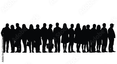 A large crowd of anonymous individuals waiting together in a row vector graphic design