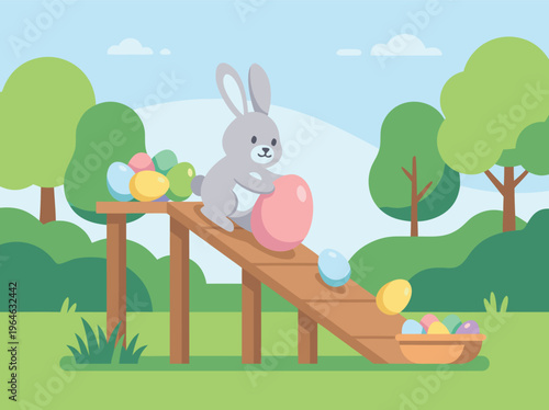 Easter Bunny Delivering Colorful Eggs in a Park.