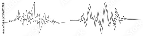 Continuous one line drawing of seismic waves and earthquake vibration patterns