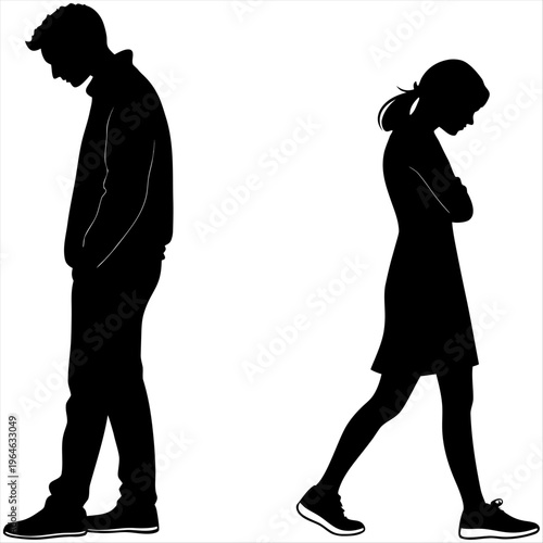 Vector of a man and woman standing apart, representing distance or breakup 1.ai