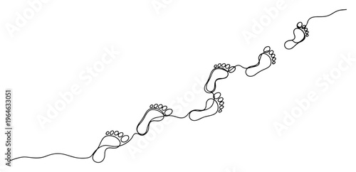 Continuous one line drawing of human footprints walking on the sand