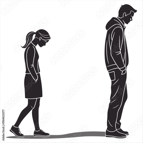 Vector of a man and woman standing apart, representing distance or breakup