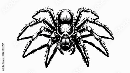 Detailed illustration of a black spider with visible legs and body segments