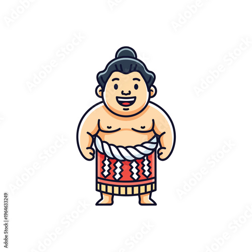 Beautiful Mascot Vector Illustration of a Smiling Traditional Japanese Sumo Wrestler