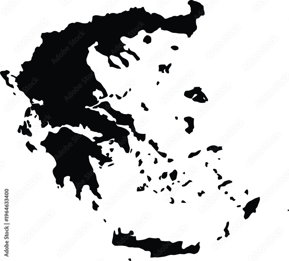 Fototapeta premium Vector graphic illustration of a black silhouette map of Greece