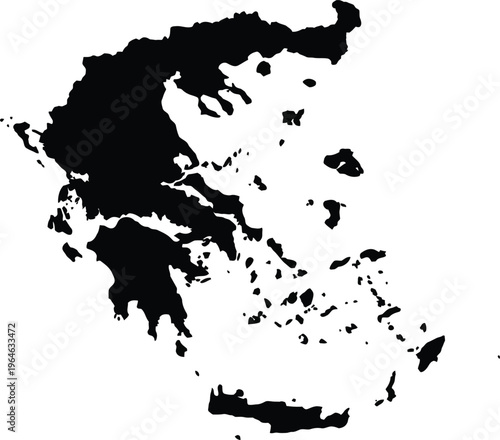 Vector graphic illustration of a black silhouette map of Greece