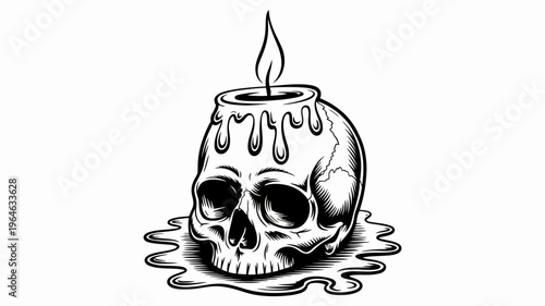 A skull shaped candle with melting wax a dark and gothic illustration