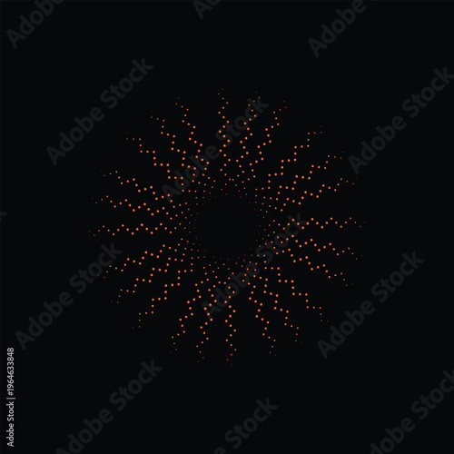 Orange radial dot pattern on black background abstract