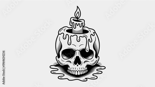 A melting candle formed as a skull with dripping wax gothic illustration