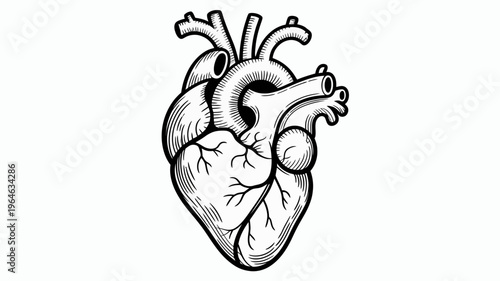 Detailed illustration of a human heart with major vessels and chambers