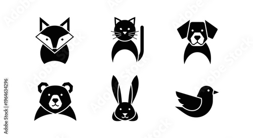 Collection of minimalist black animal head icons on a white background.