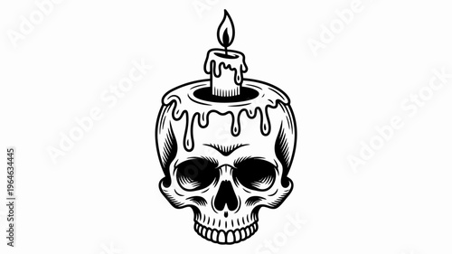 A melting candle within a skull dark illustration of mortality and time