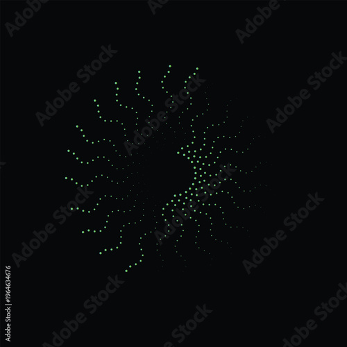 Swirling Pattern of Light Green Dots on Black abstract