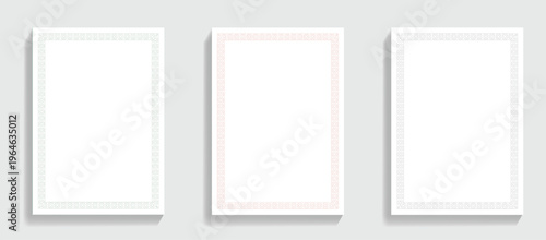 Three blank pages with circular patterned borders frame