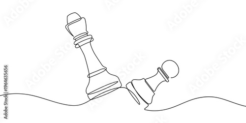 Continuous line drawing of chess piece. Chess queen and pawn. Minimalist black linear sketch isolated on white background. Hand drawn vector illustration.