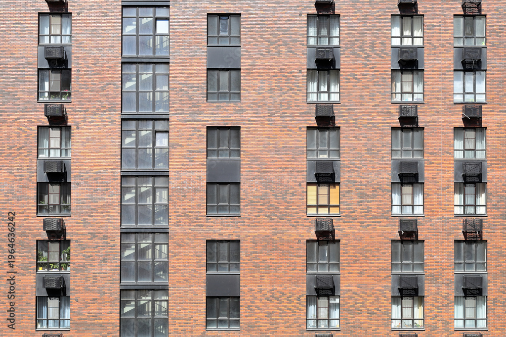 Fototapeta premium brick wall of a modern skyscraper, glass, steel. Brooklyn-style. wallpaper.