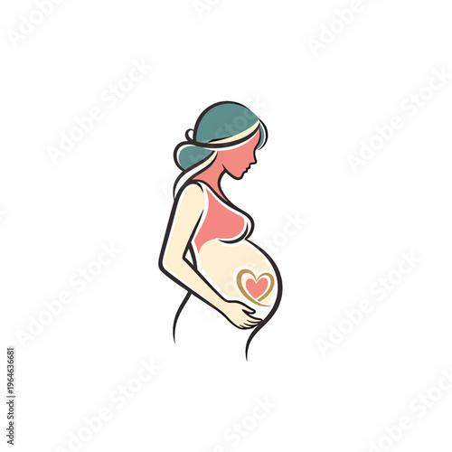 Elegant Vector Illustration of Expecting Mother Embracing Maternity and New Life