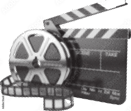 Vintage film reel and clapperboard represent classic movie production elements