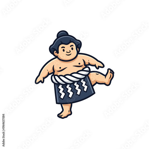 Charming sumo wrestler mascot character in dynamic traditional stance vector illustration