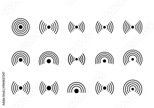 Set of Minimalist Signal and Wave Icons for Wireless Connection, Radio Frequency, and Communication UI Design