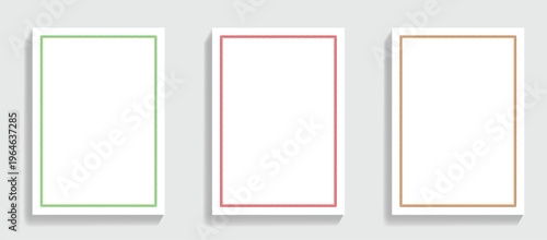 Three Decorative Borders Green Red Orange On White Background