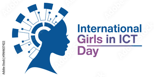 A graphic design representing the international girls in ict day celebration with a digital head Vector, illustration