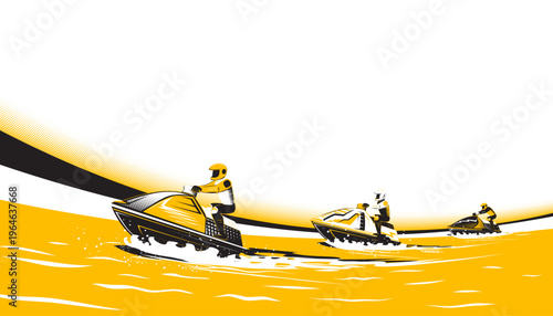 Vector of sportman riding a jet ski on the water. Extreme water sports