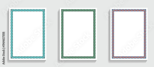 Three Decorative Mosaic Borders on White Backgrounds