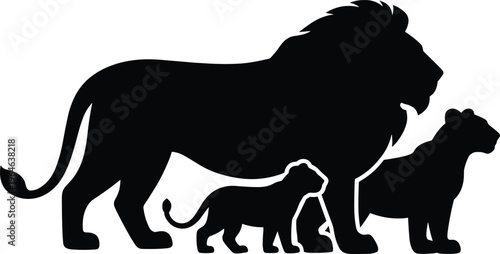 Lion Family Silhouette Walking Together