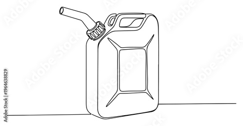 One line drawing of a metal jerry can fuel canister with a flexible spout