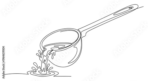 Continuous line art of liquid molten metal pouring from an industrial smelting ladle