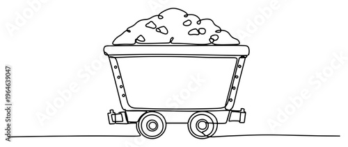 One line drawing of a mining trolley cart filled with mineral ore
